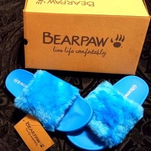 BearPaw furry blue slip ons size 8